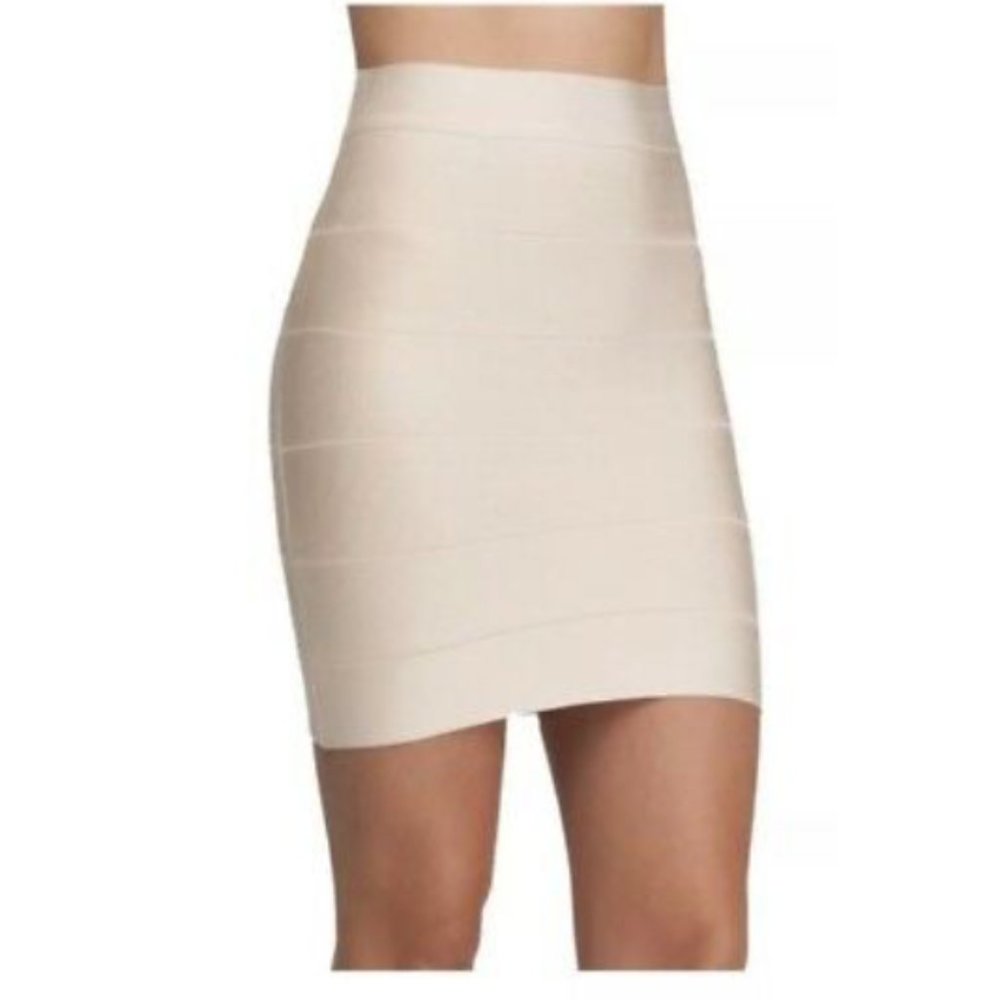 High Waisted Tan Beige Bebe Bandage Skirt